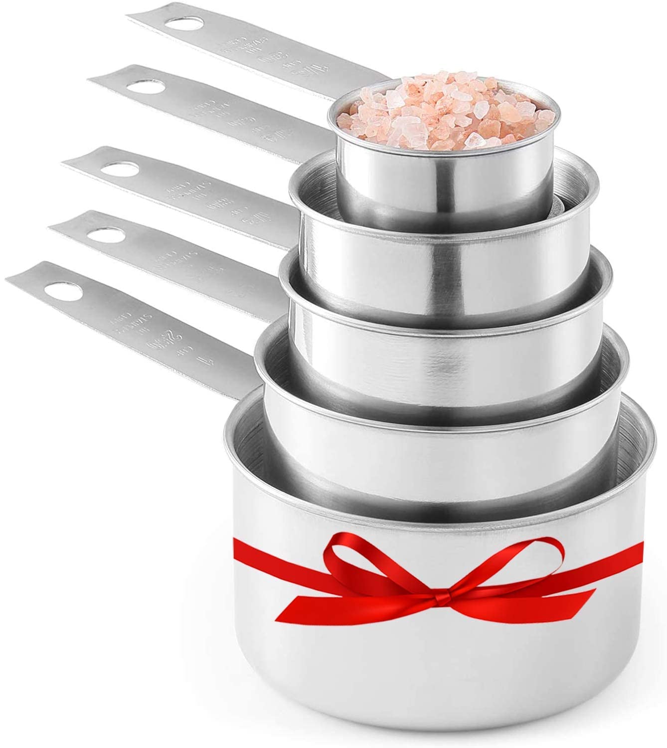 Laxinis World stainless steel half cup for easy scaling of recipes.