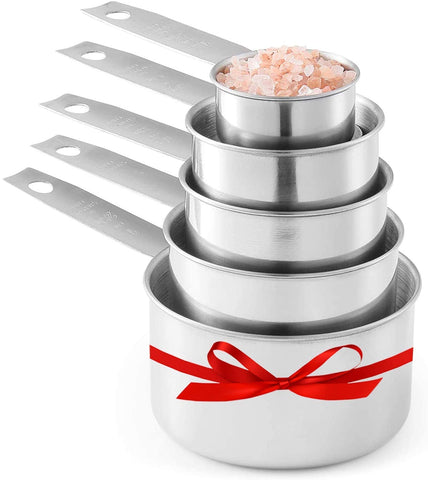 Laxinis World stainless steel half cup for easy scaling of recipes.