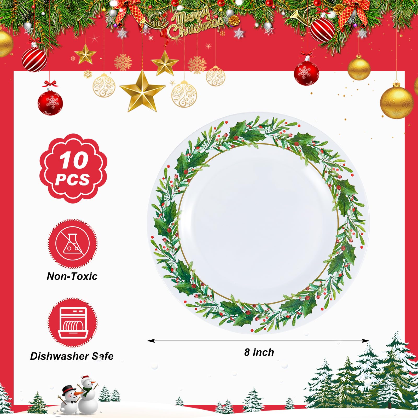 Layhit Christmas plate with holly rim, ideal for festive table settings
