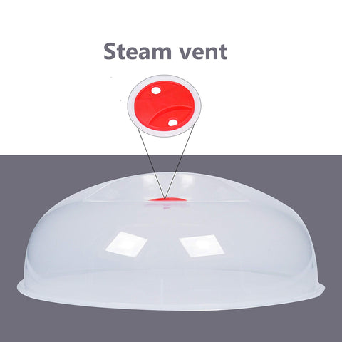 Layron microwave cover showing perforated steam vents for even reheating.