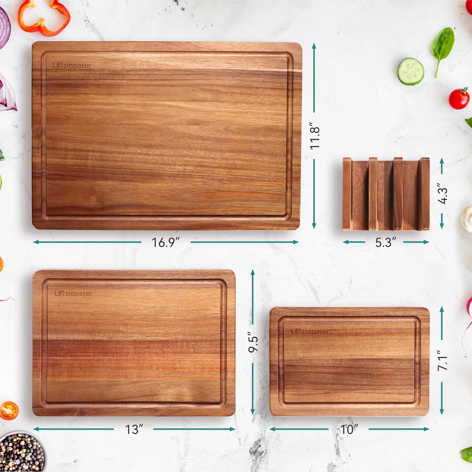 LAZIOPATER Acacia cutting board with deep juice grooves for mess-free prep