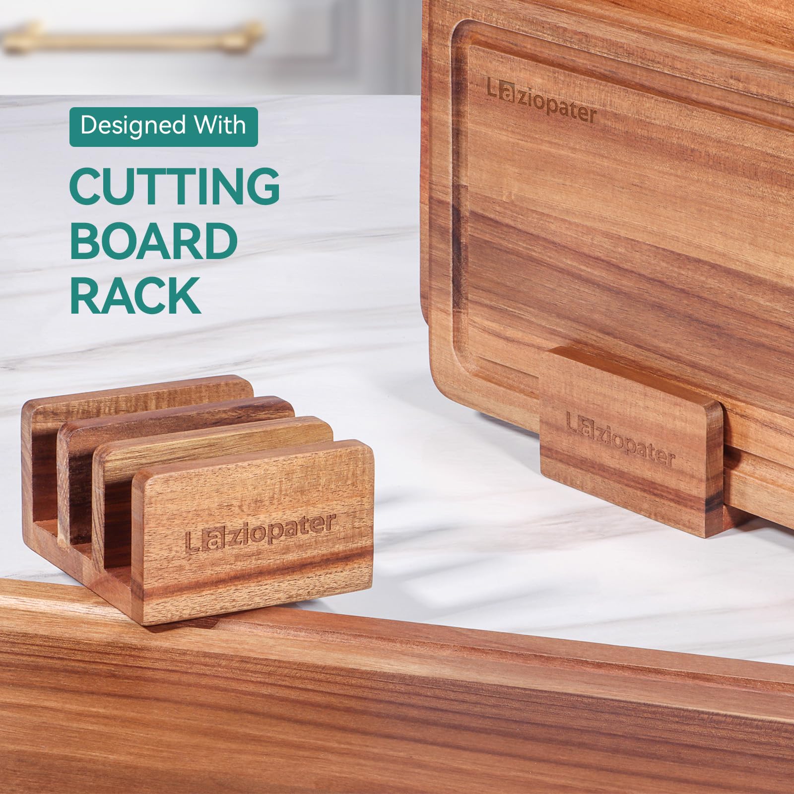 LAZIOPATER Acacia cutting board with drying shelf keeps counters tidy