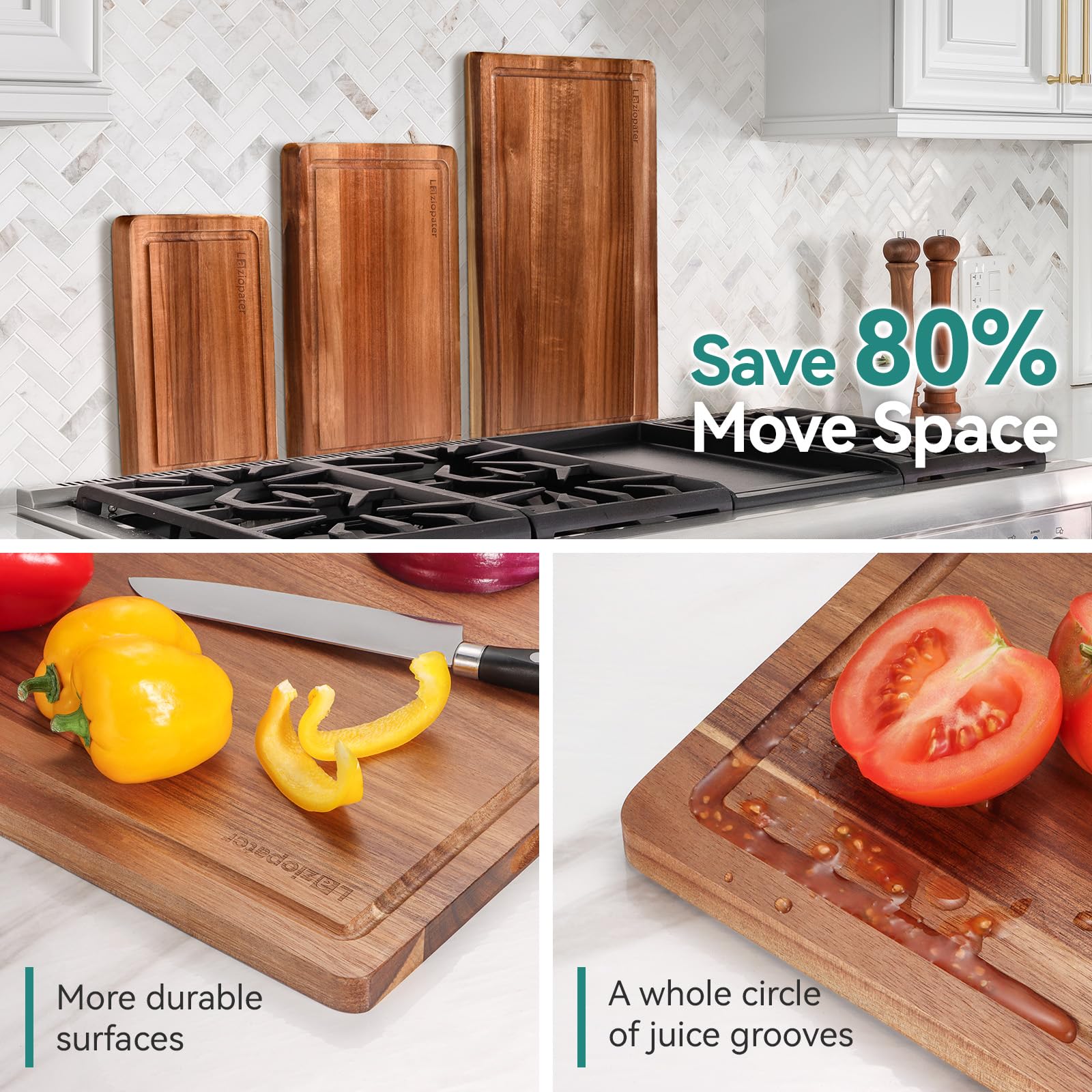 LAZIOPATER Acacia cutting board with easy-clean surface for quick washing