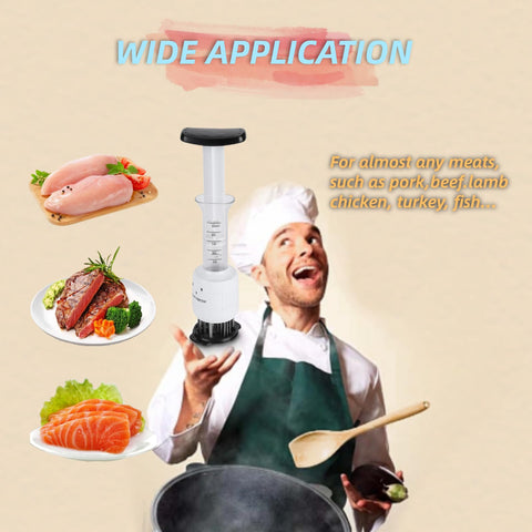 Lazmin meat injector in action infusing savory sauce