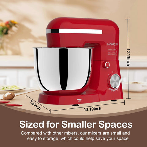 LAZMOQUSA stand mixer tilt-head design provides easy bowl access during cooking.