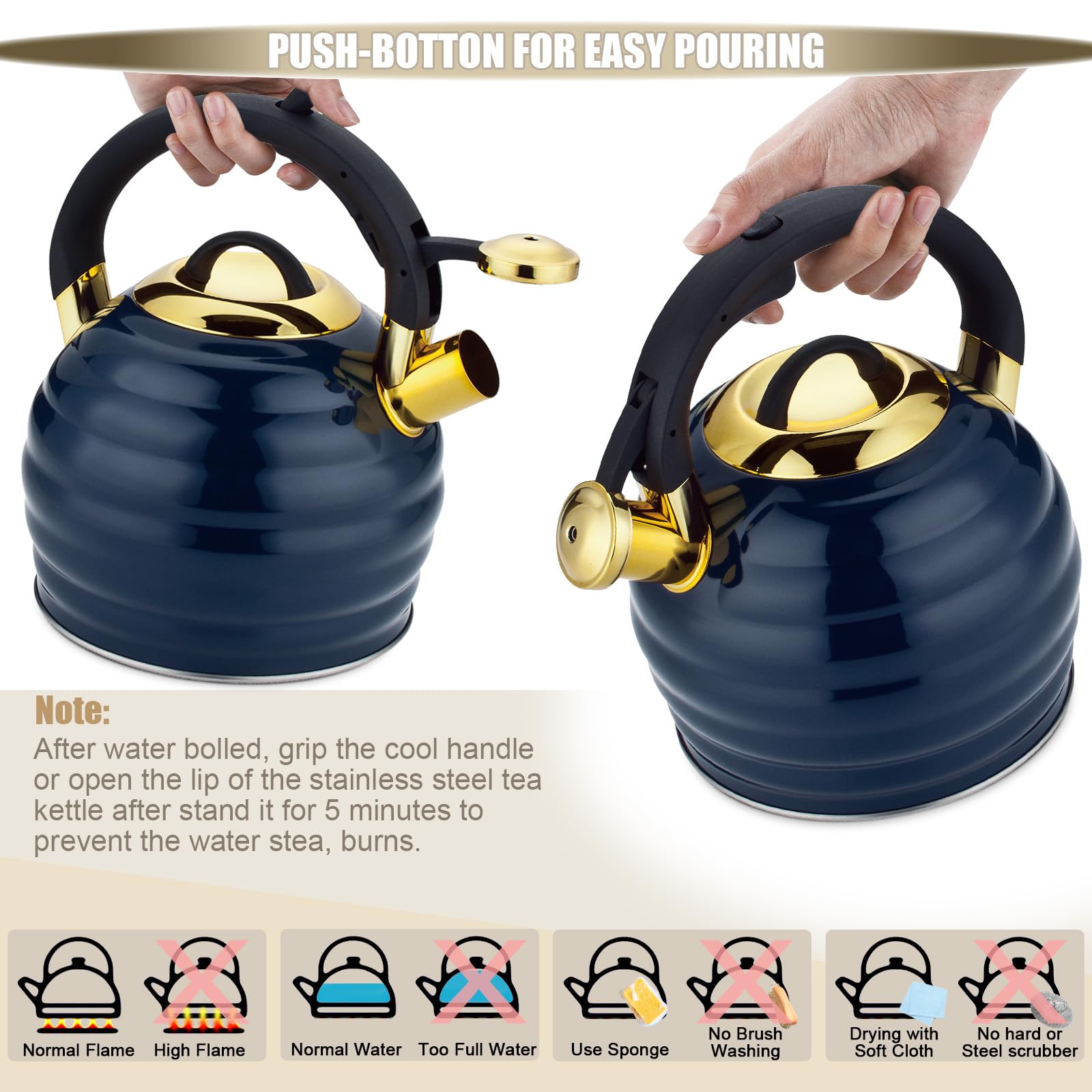 Lazneyru tea kettle base with five-layer bottom for even heat distribution