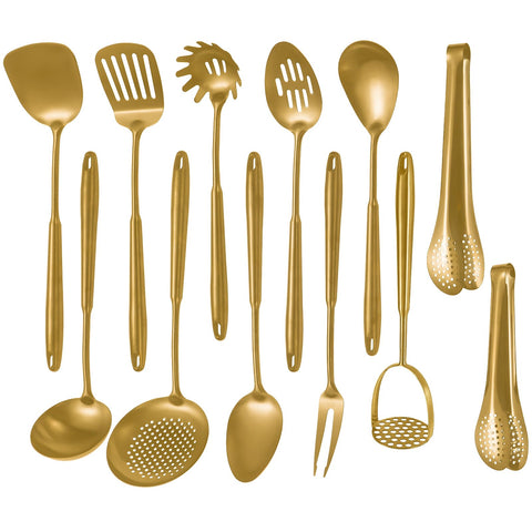 Lazycorner 12-piece utensil set with gold finish for stylish, durable cooking