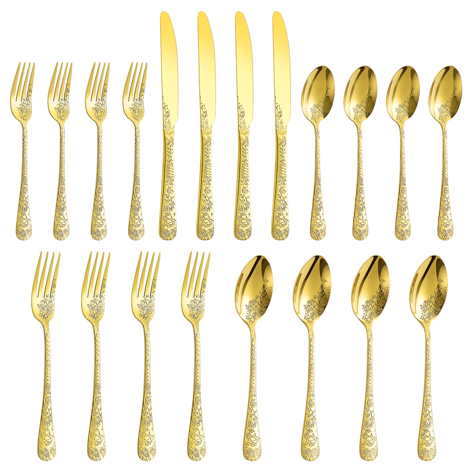 Lazycorner dishwasher-safe gold flatware simplifies cleanup after entertaining.