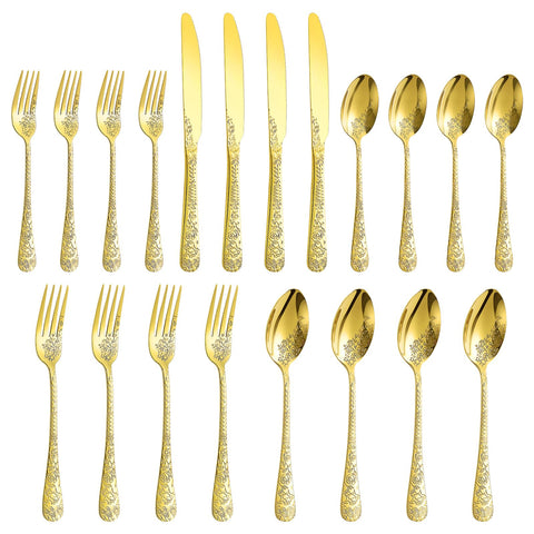 Lazycorner dishwasher-safe gold flatware simplifies cleanup after entertaining.