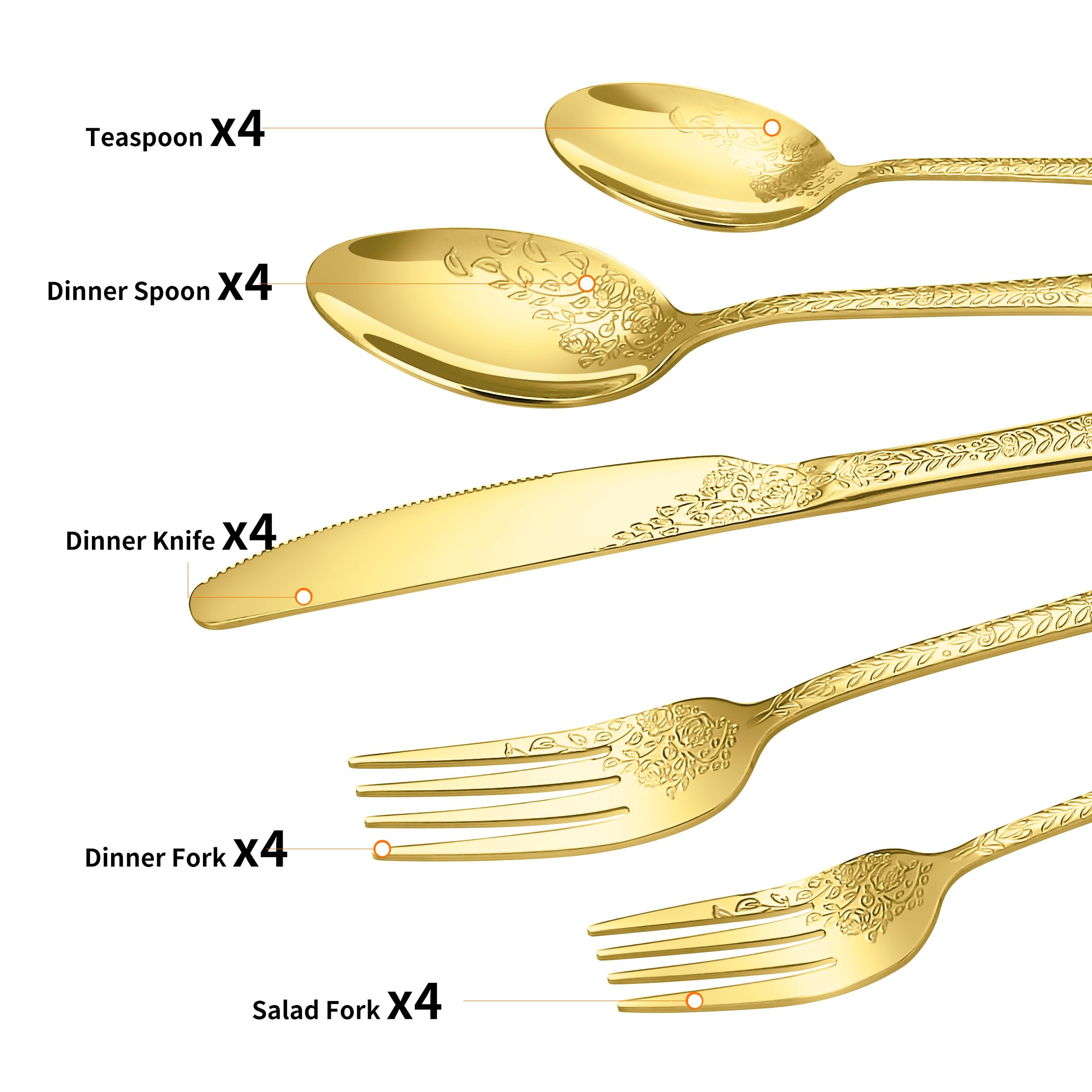 Lazycorner ergonomic handle gold flatware ensures comfortable grip during gatherings.