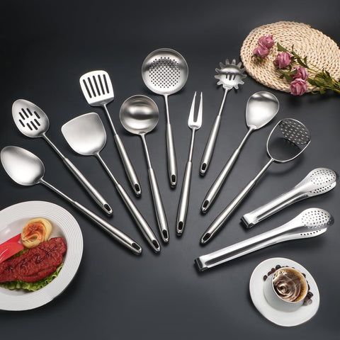 Lazycorner ergonomic swan-handle utensils offer comfortable grip during busy prep