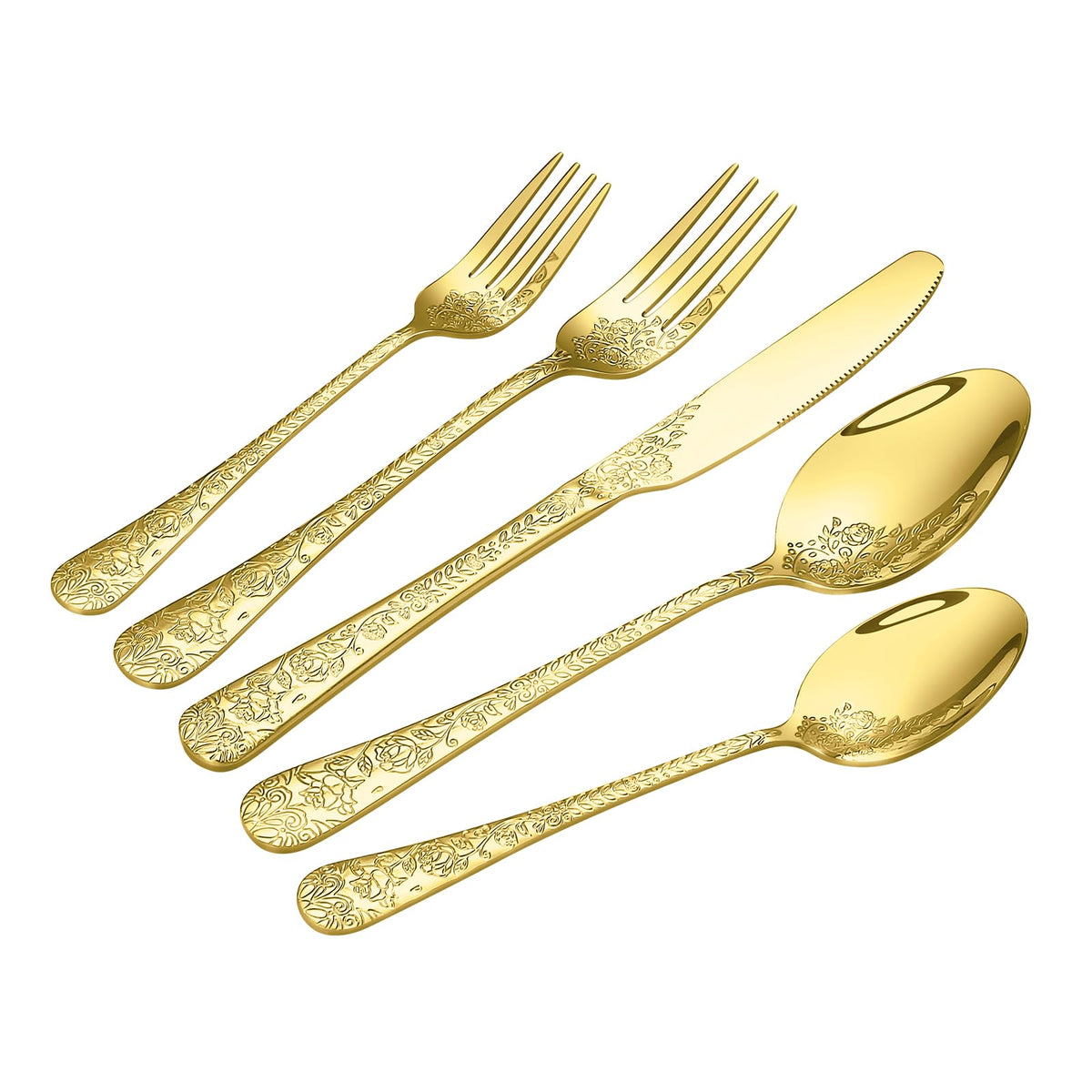 Lazycorner floral rose embossed gold flatware for 4 adds timeless elegance to meals.