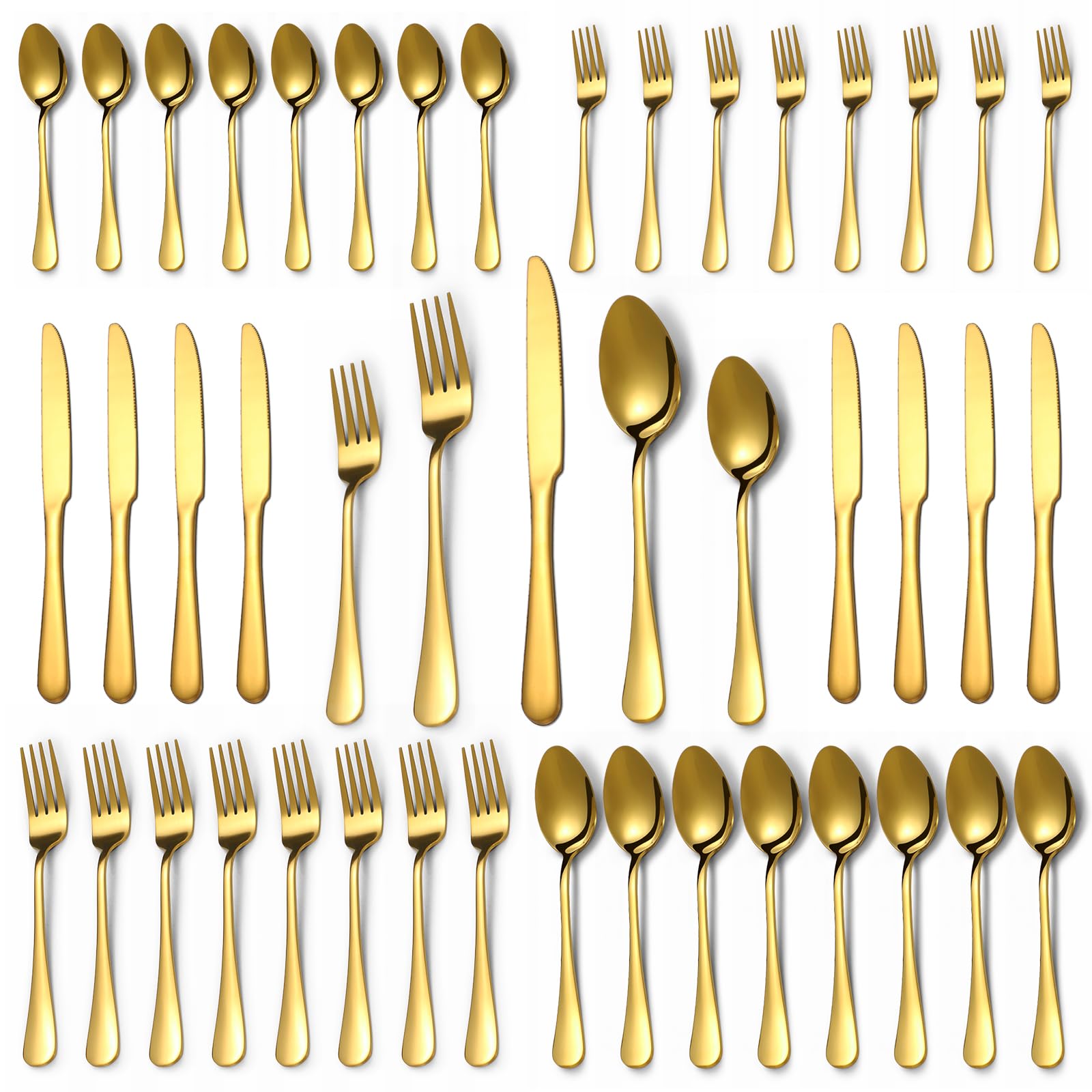 Lazycorner gold silverware set with 8 dinner knives, dishwasher safe and rust resistant.