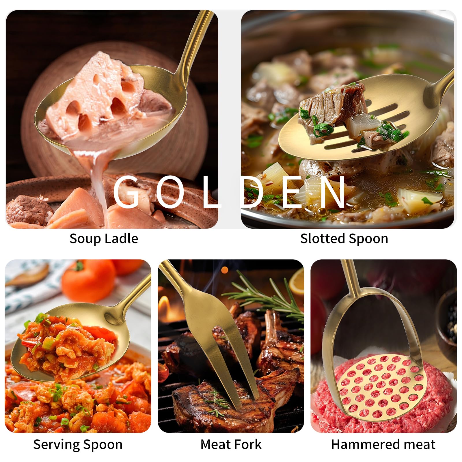 Lazycorner meat fork and serving spoons for solid grip and control