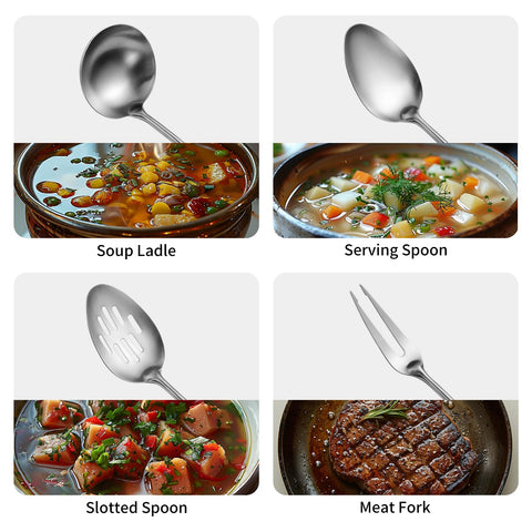 Lazycorner meat fork and serving spoons provide sturdy grip.