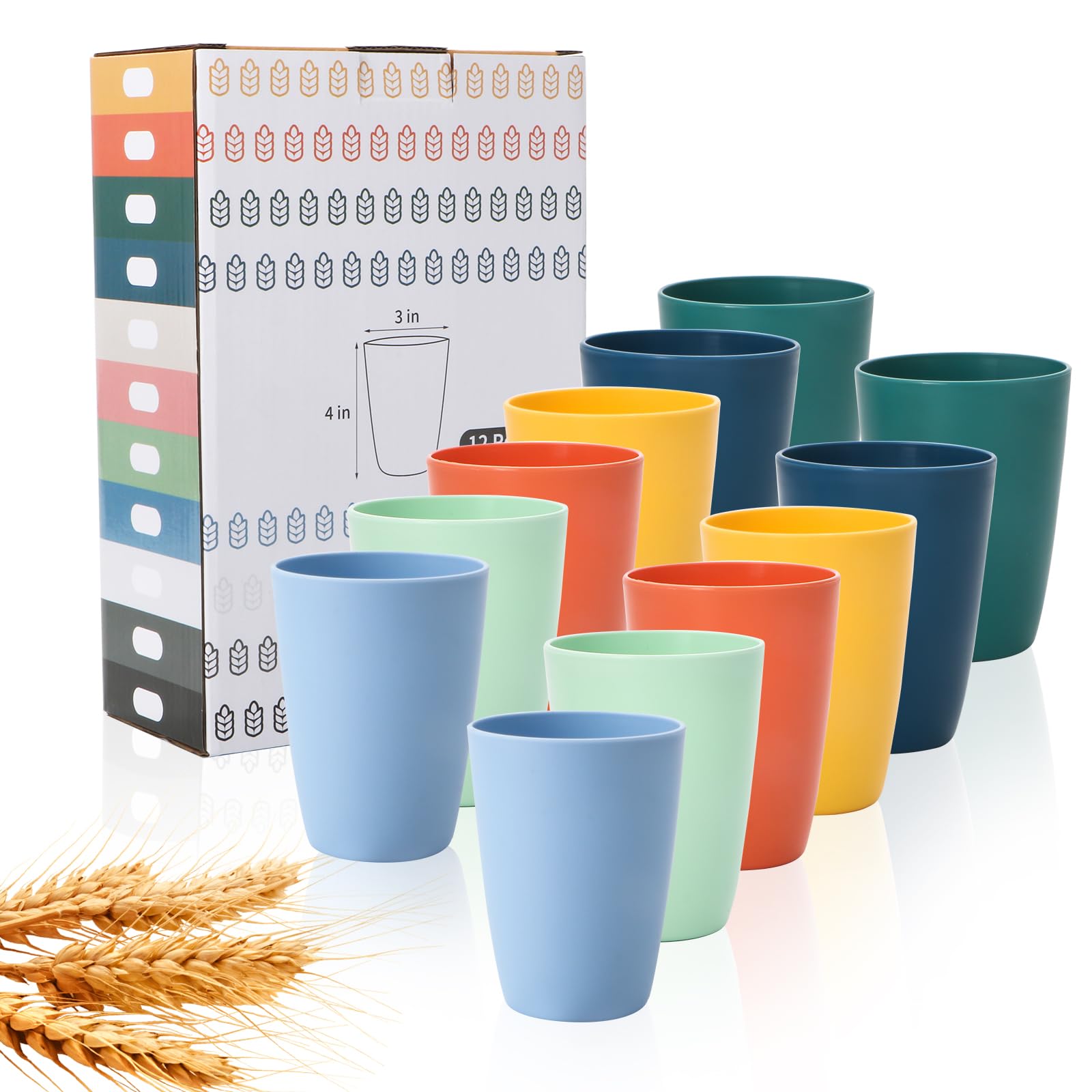 Lazycorner Wheat Straw Cup 12oz front view, durable daily use for family meals.