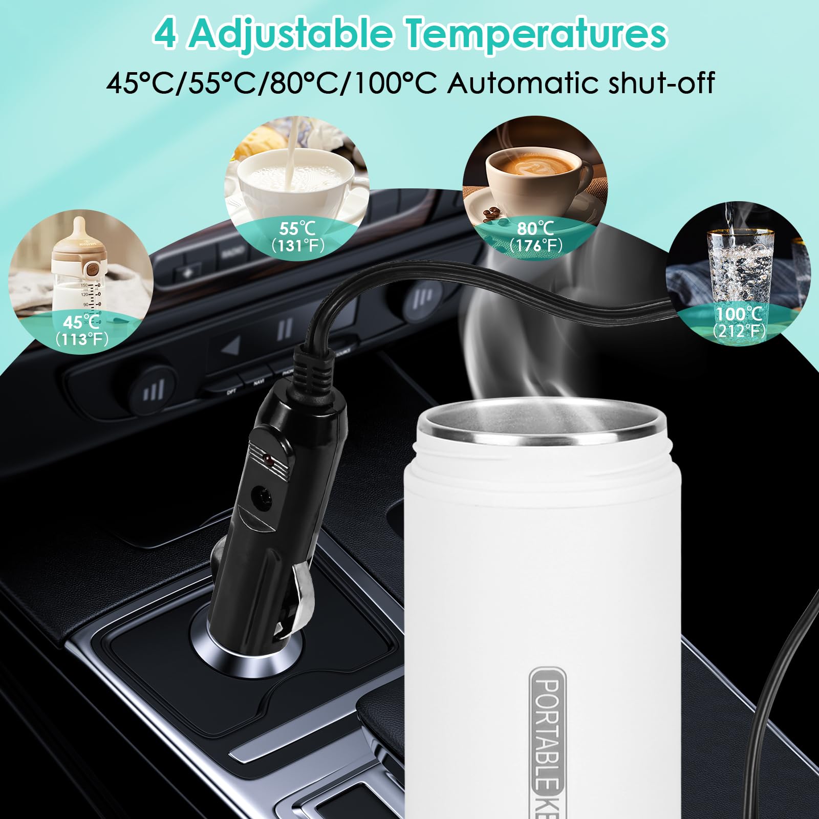 lazycozy travel kettle with four temperature settings for precise heating.