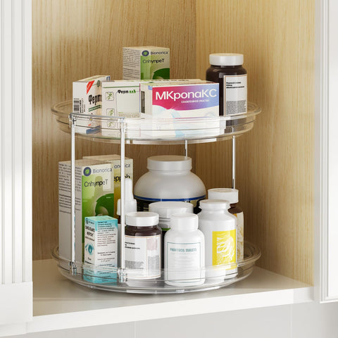 LazySpin sturdy metal rods provide stable organization for bottles.