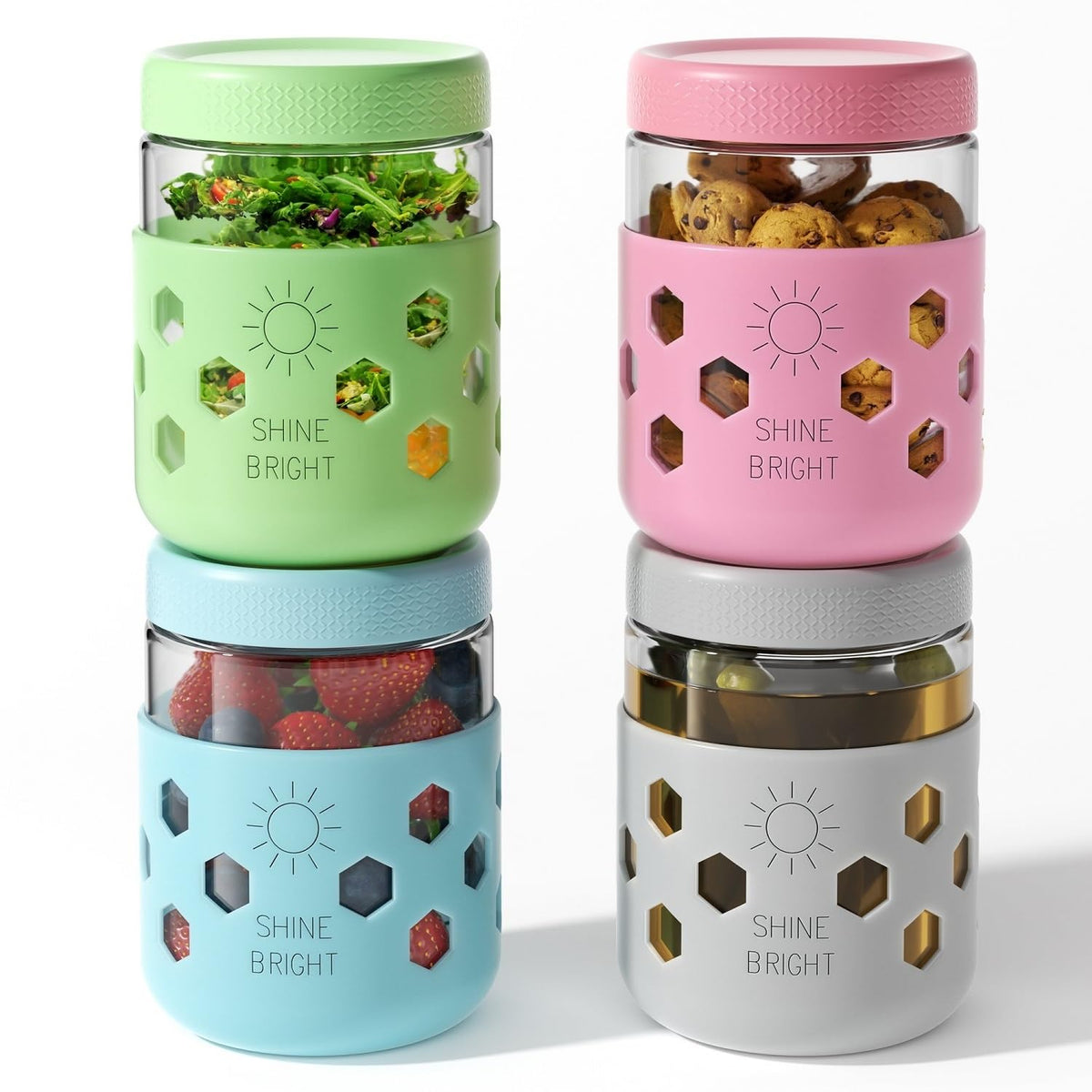 Lazyshine overnight oats jar with silicone sleeve for easy meal prep.