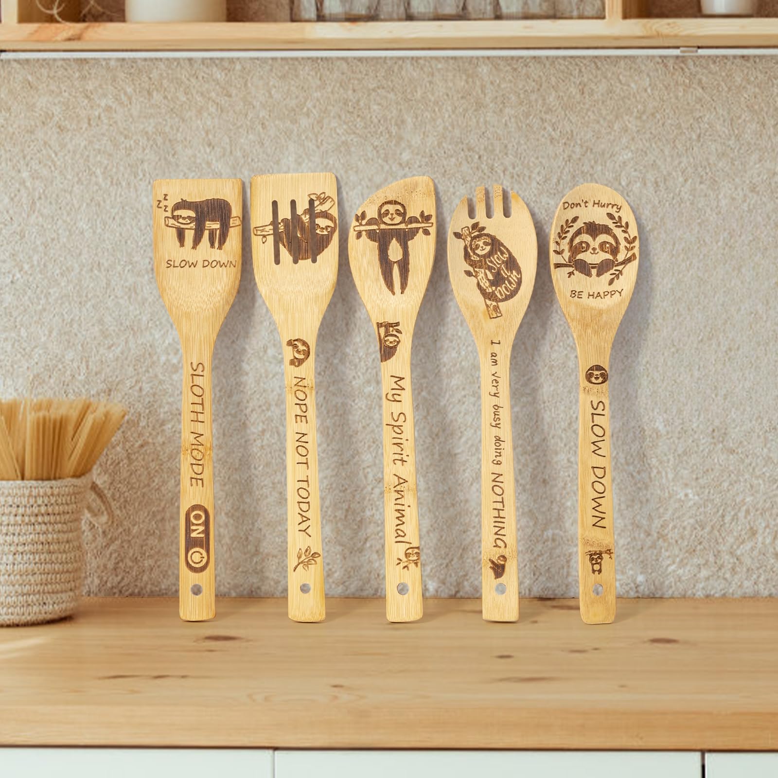 LBCIGOR sloth spoon-spork bamboo for versatile stirring and serving.