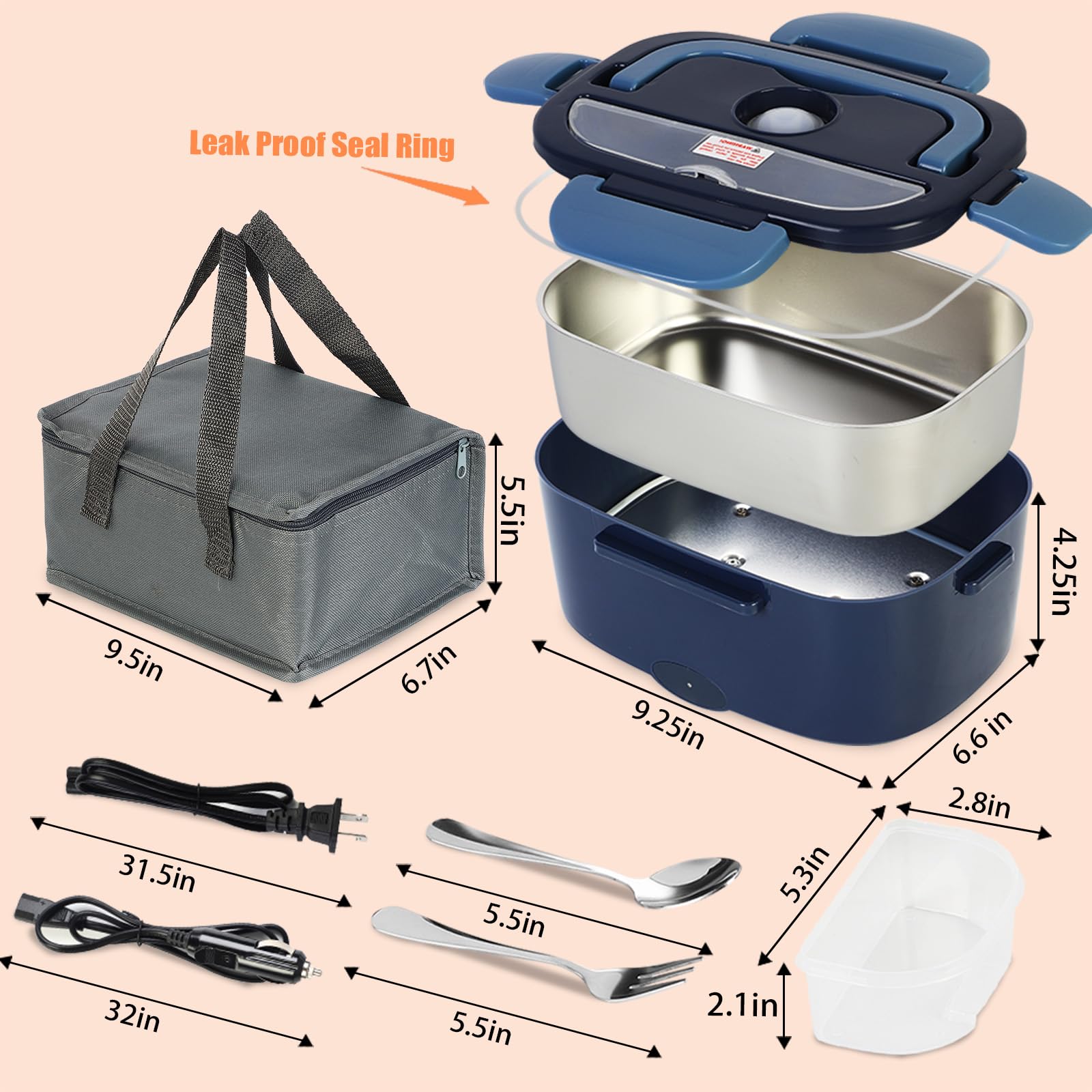 LBMVRB electric lunch box blue reinforced heating plate extends lifespan