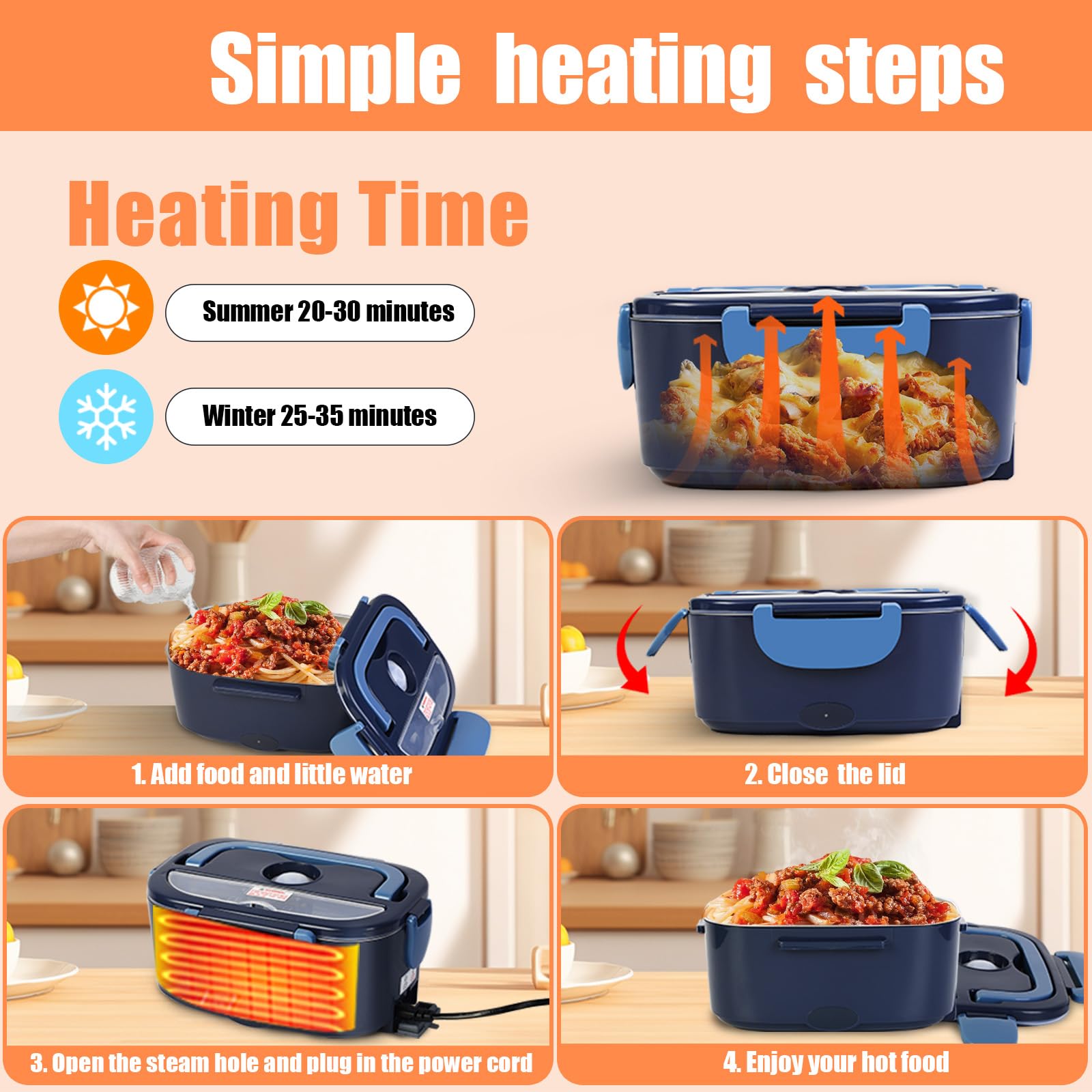 LBMVRB electric lunch box blue 0.45L compartment for fruits or sauces