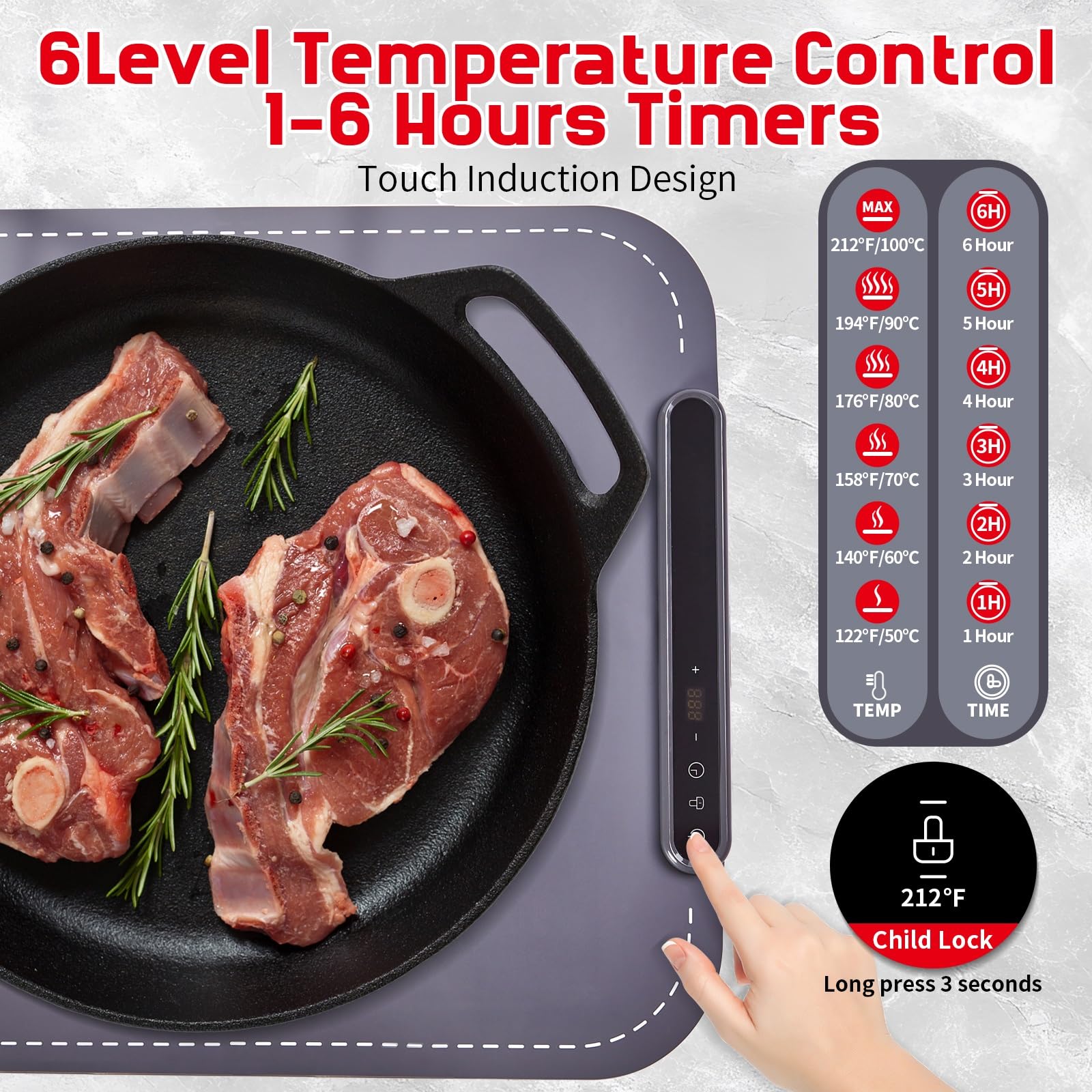 LBOLHZO 3-level temperature control allows flexible warming for various dishes.