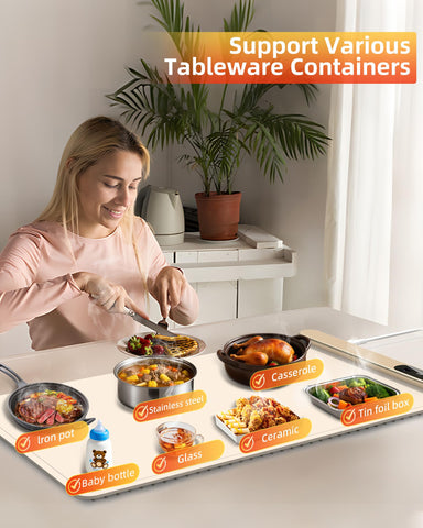 LBOLHZO graphene warming mat non-slip base keeps dishes stable.