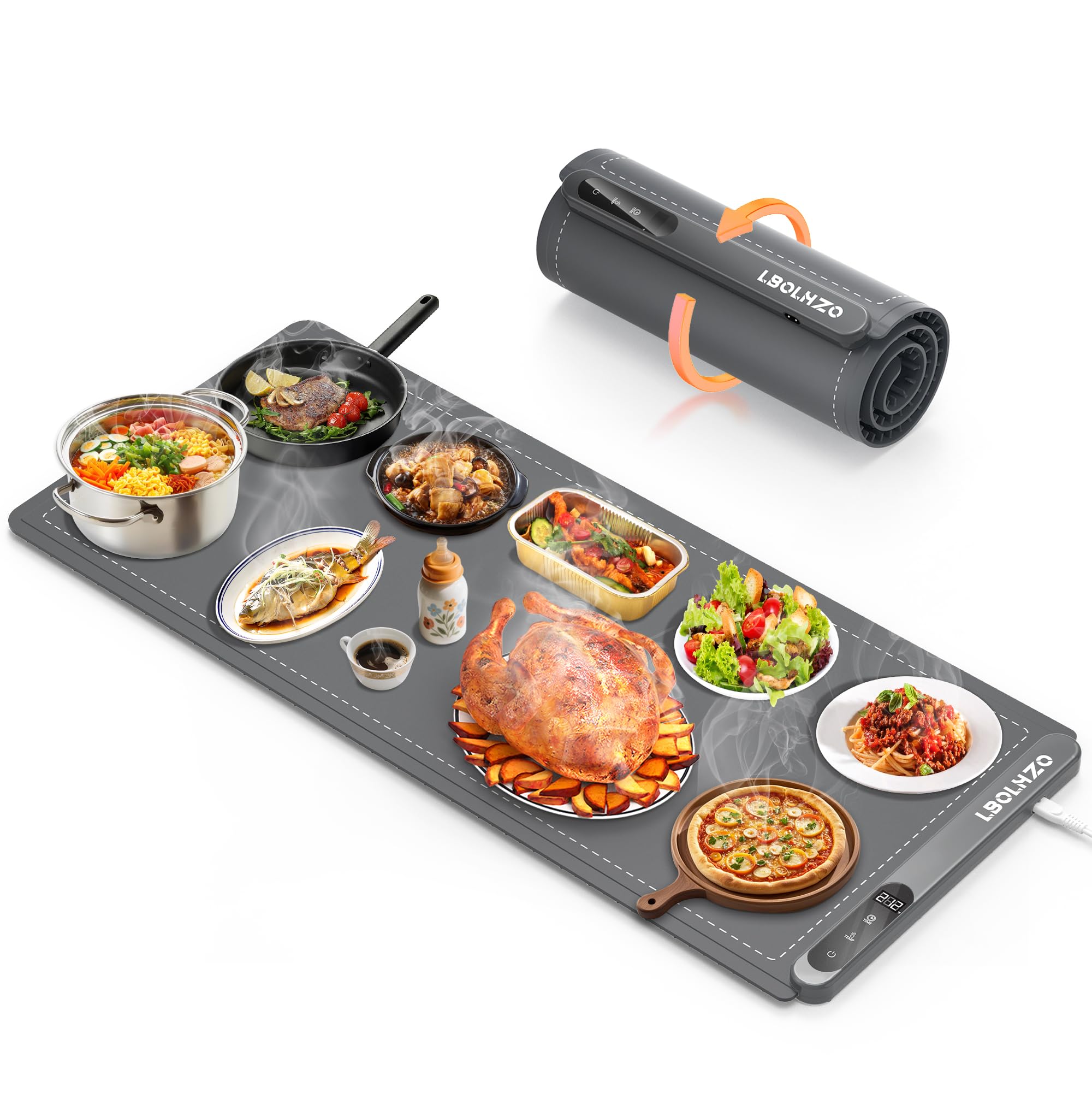 LBOLHZO warming mat for food extra large 36x16 inches, uniform heat for buffets.