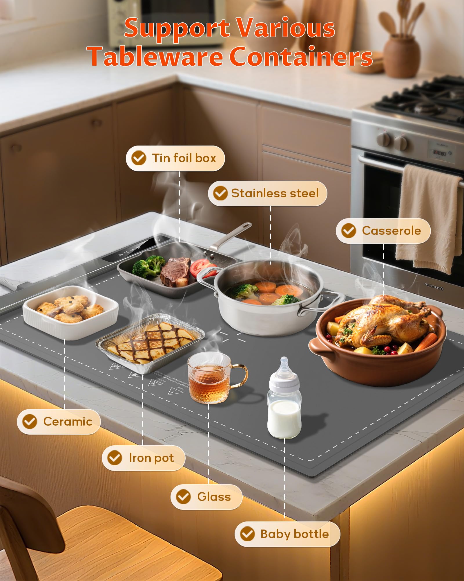 LBOLHZO warming mat temperature control panel shows 3 levels for flexible warming