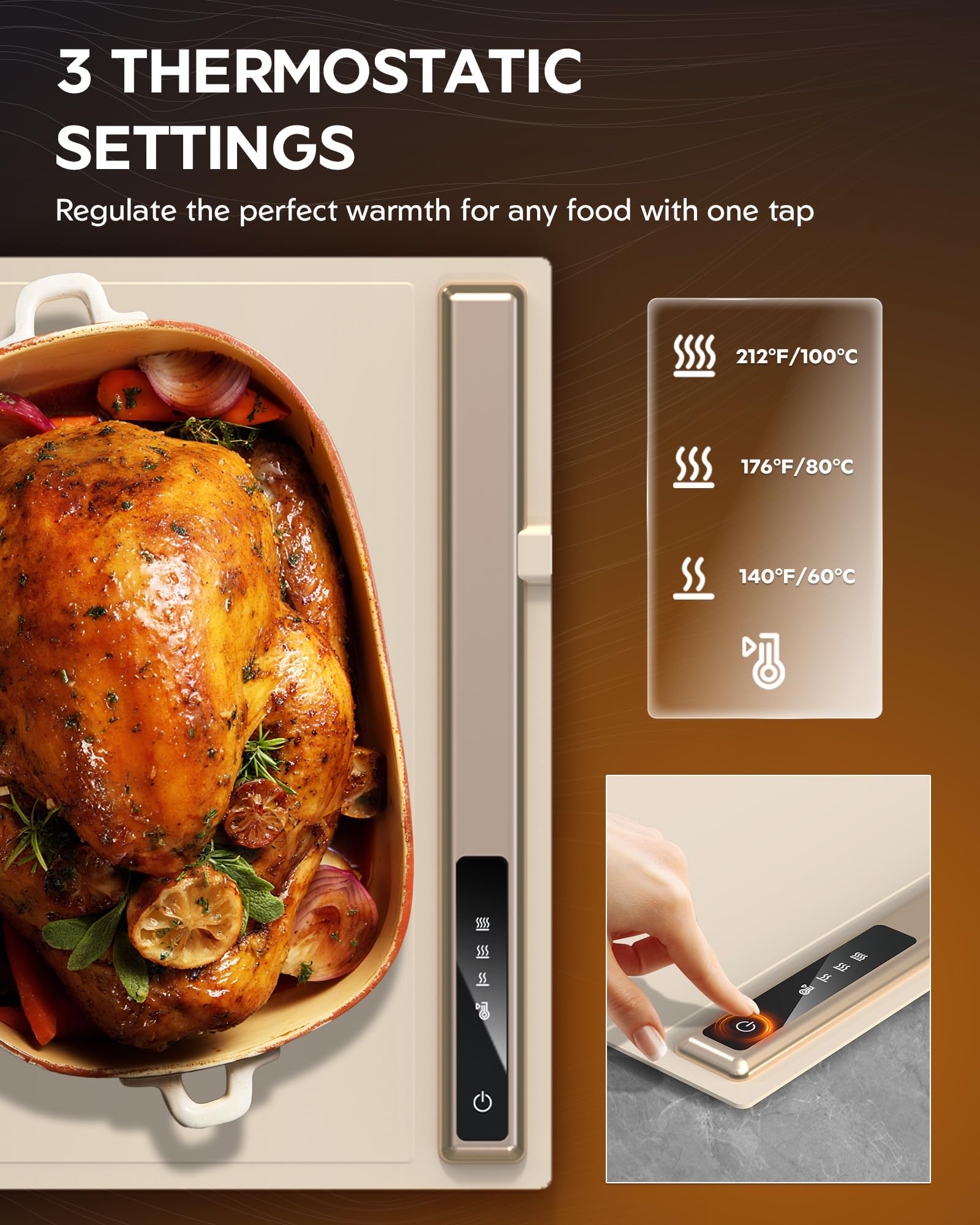 LBOLHZO warming mat three-level control lets you tailor heat for delicate dishes.