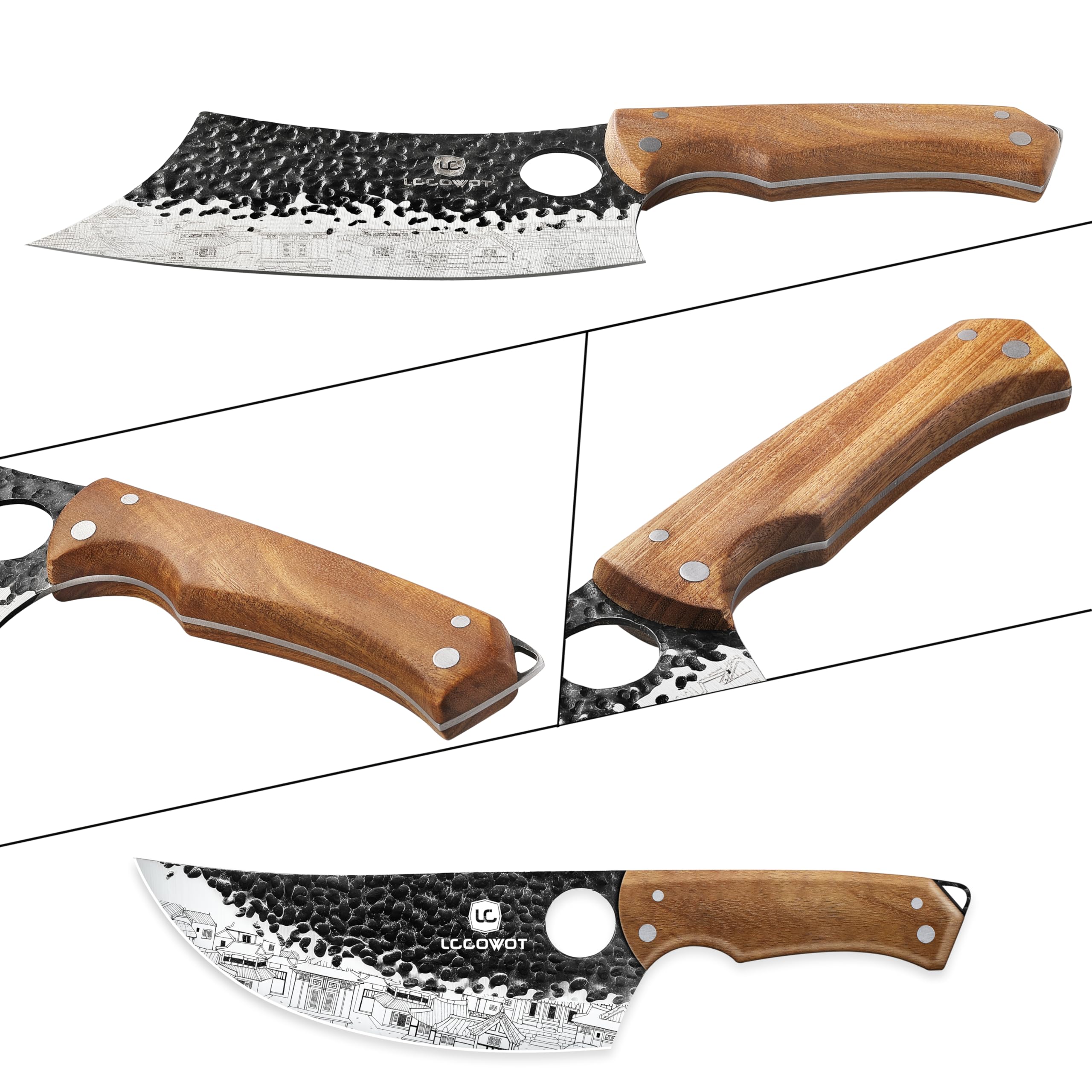 Lccowot 7in butcher cleaver for heavy-duty chopping with stable grip.