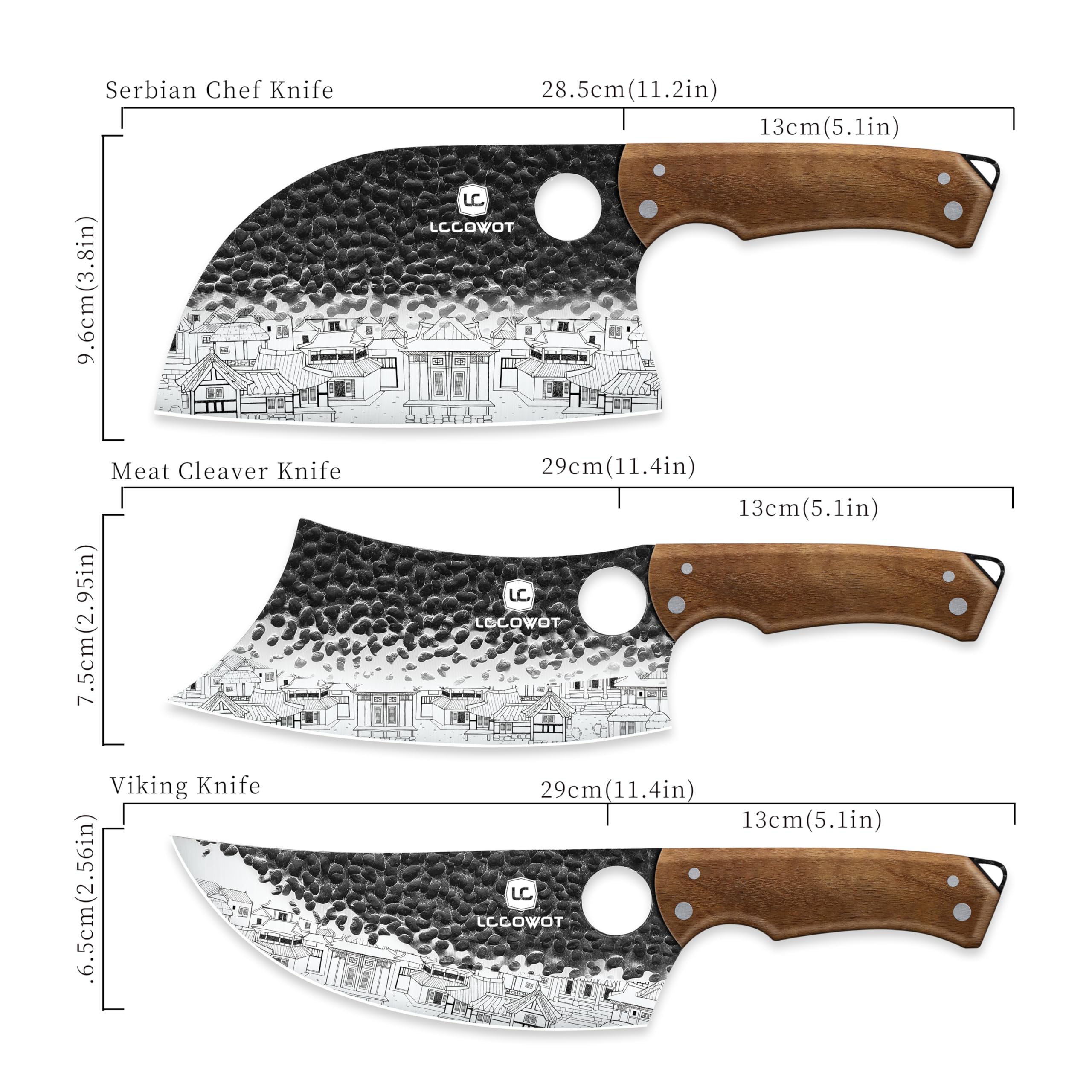 Lccowot 7in Serbian chef knife for precise slicing and dicing.