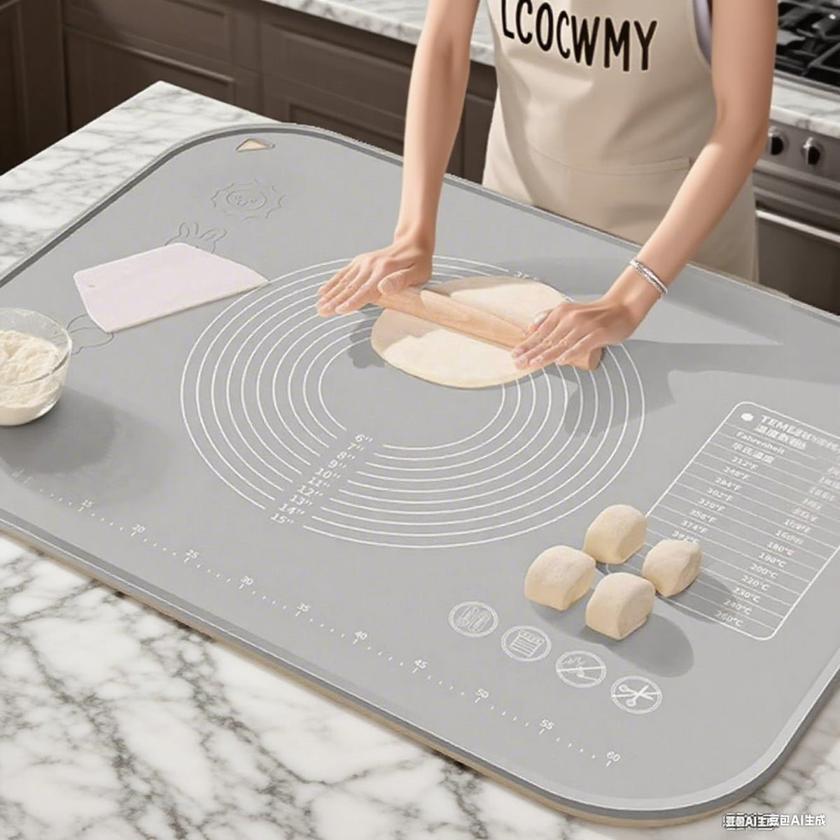 LCOCWMY silicone baking mat with raised edge for spill prevention during kneading