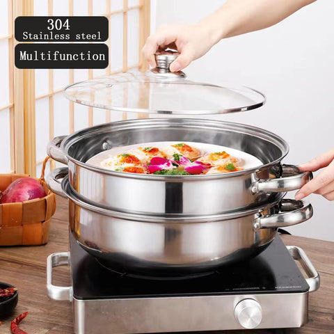 LCPUD steamer 2-tier setup demonstrates efficient multi-layer steaming for vegetables and seafood.