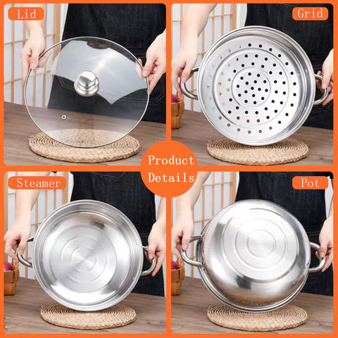 LCPUD steamer vented lid shown for easy, peek-a-boo monitoring during cooking.