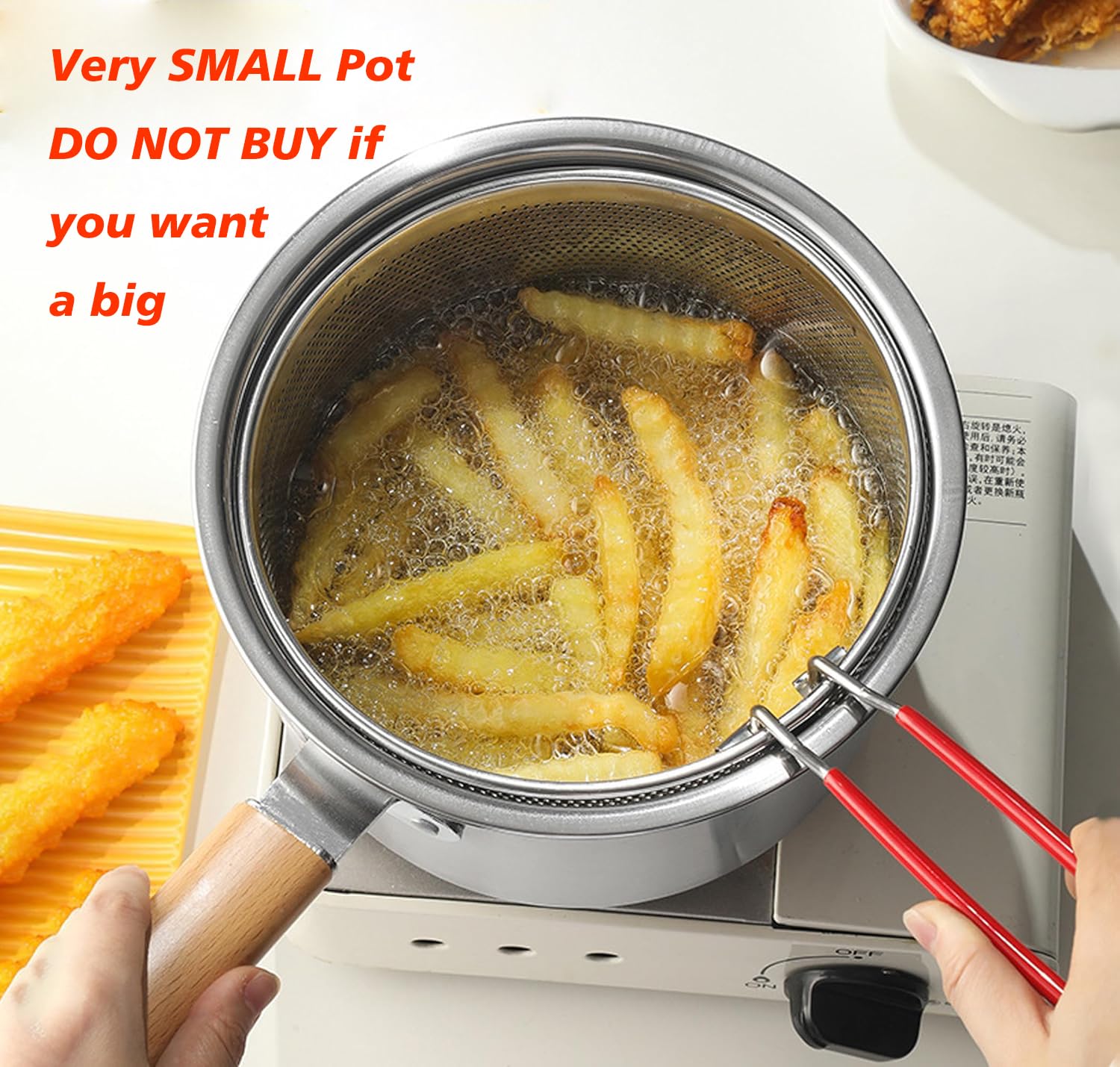 LCYHOMIEE 2.5L fryer pot with wood handle ideal for family frying sessions