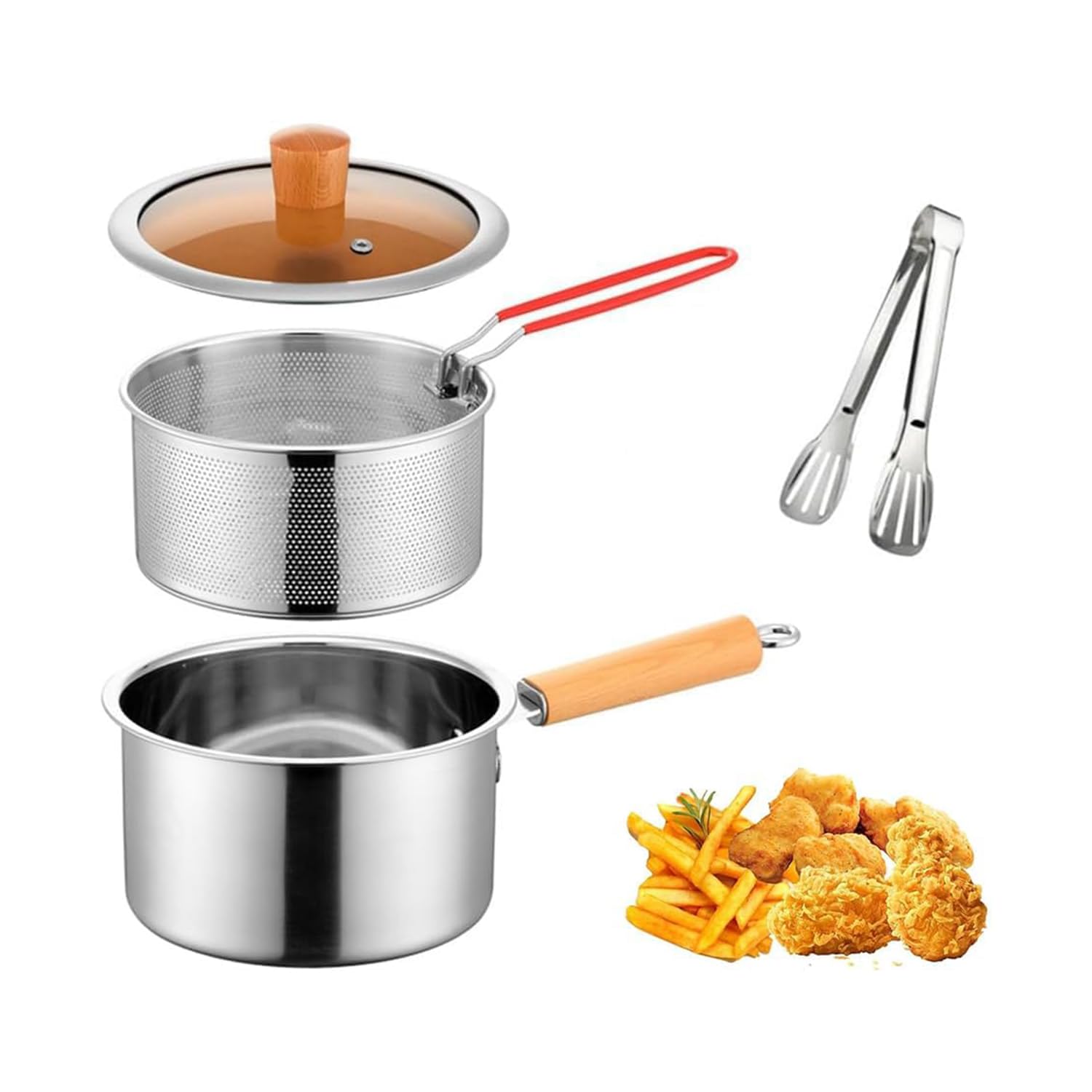 LCYHOMIEE small stainless steel deep fryer pot with basket and lid for convenient home frying