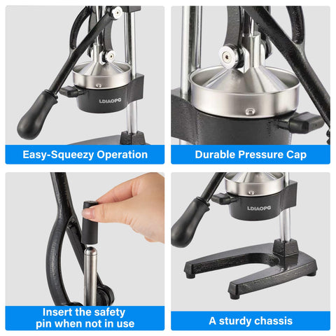 Ldiaopg heavy-duty hand juicer showing lever for high leverage.