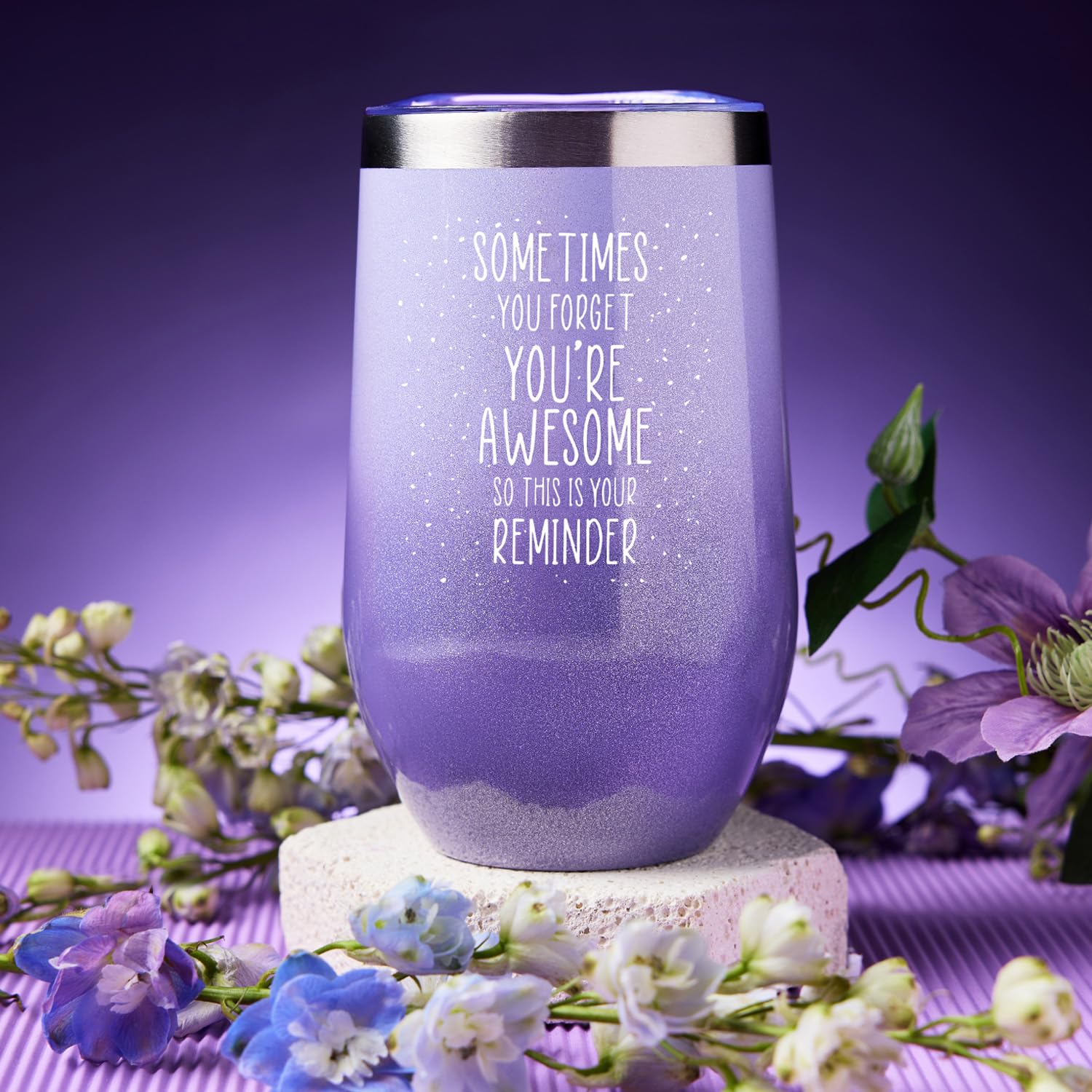 LE CADEAU 20oz Wine Tumbler with lavender theme for stylish daily sipping.