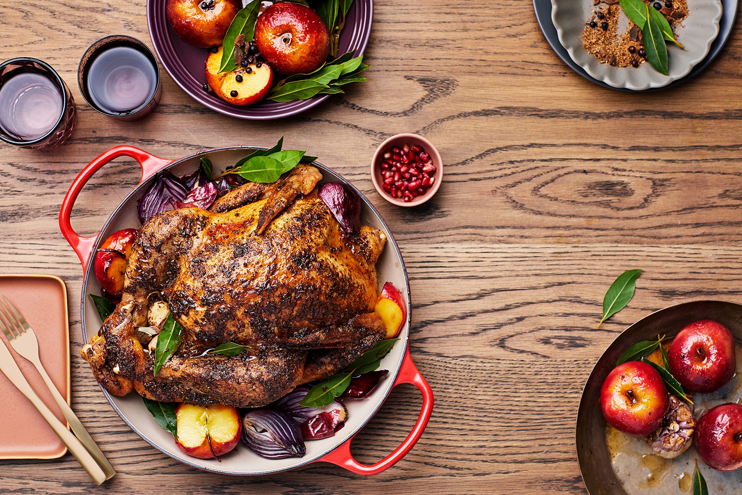 Le Creuset interior enamel is light for easy progress monitoring