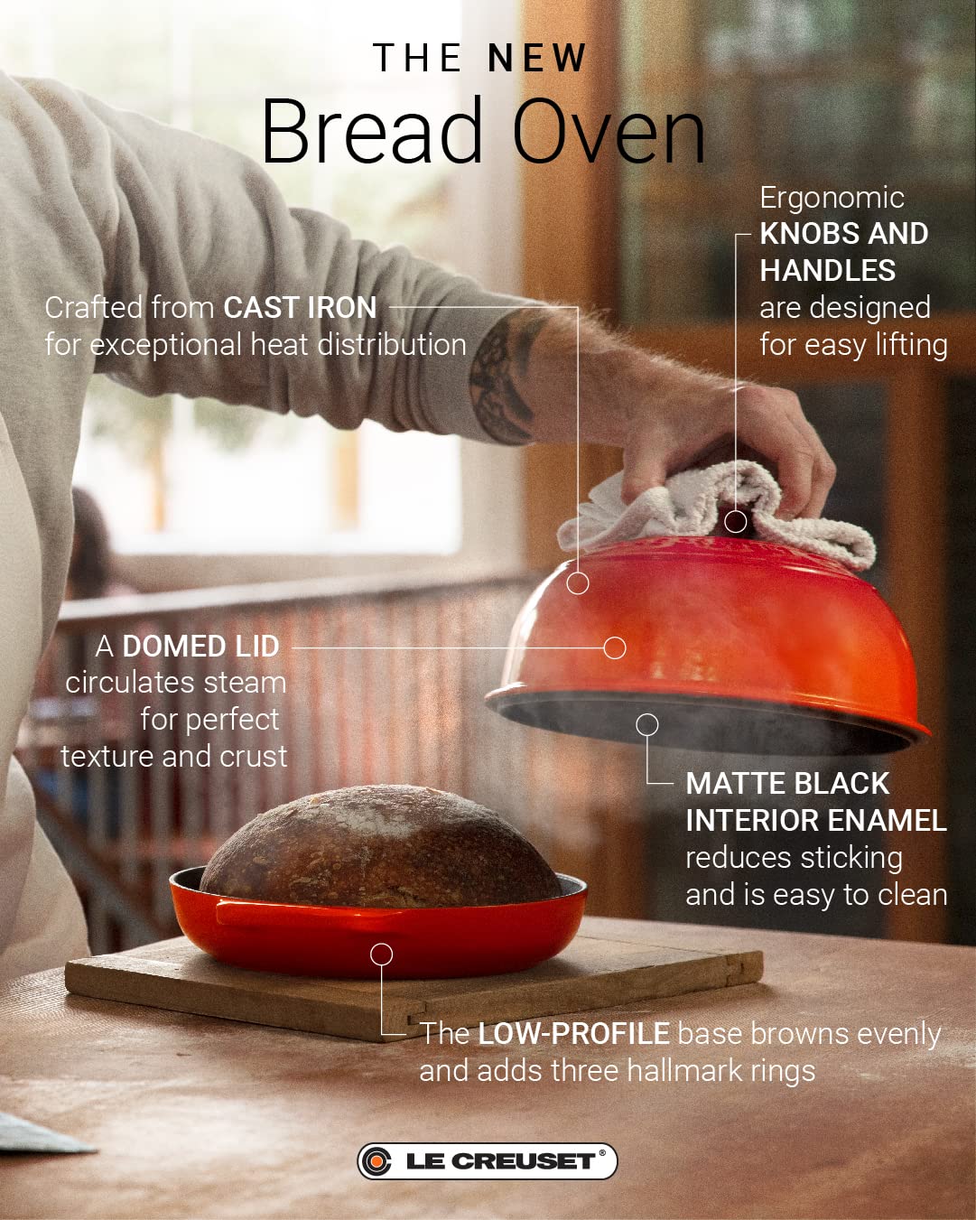Le Creuset Bread Oven Cerise browning yields a golden crust.
