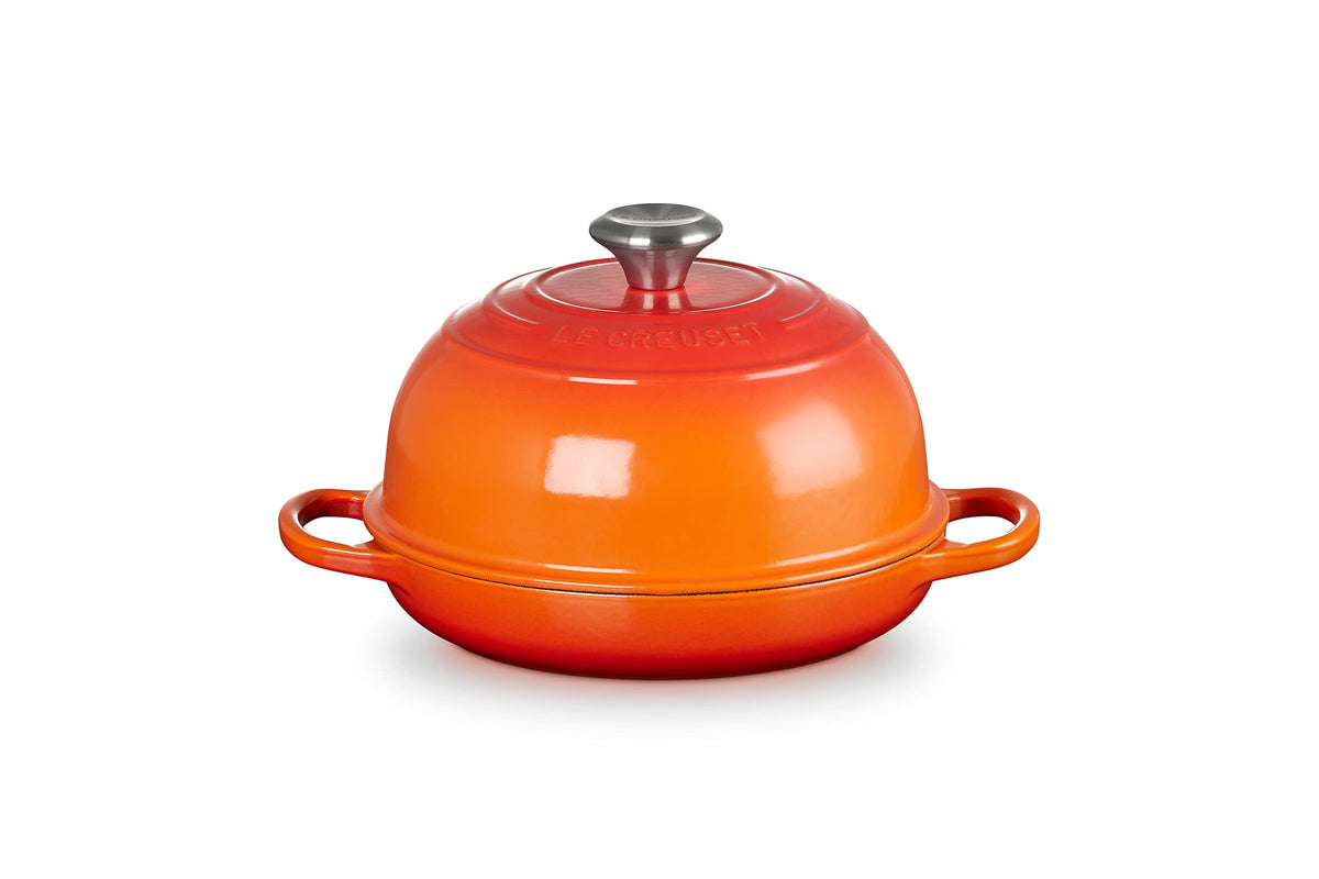 Le Creuset Bread Oven Flame with domed lid traps steam for crusty bread