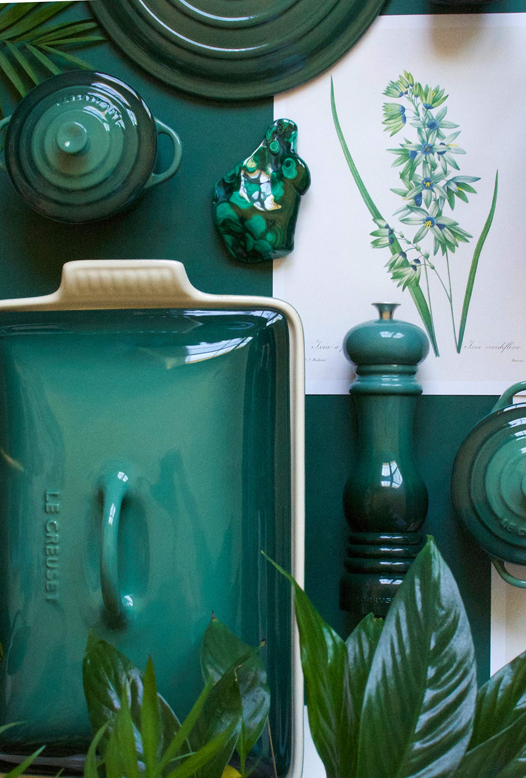 Le Creuset Artichaut butter dish kitchen scene blends with tableware.