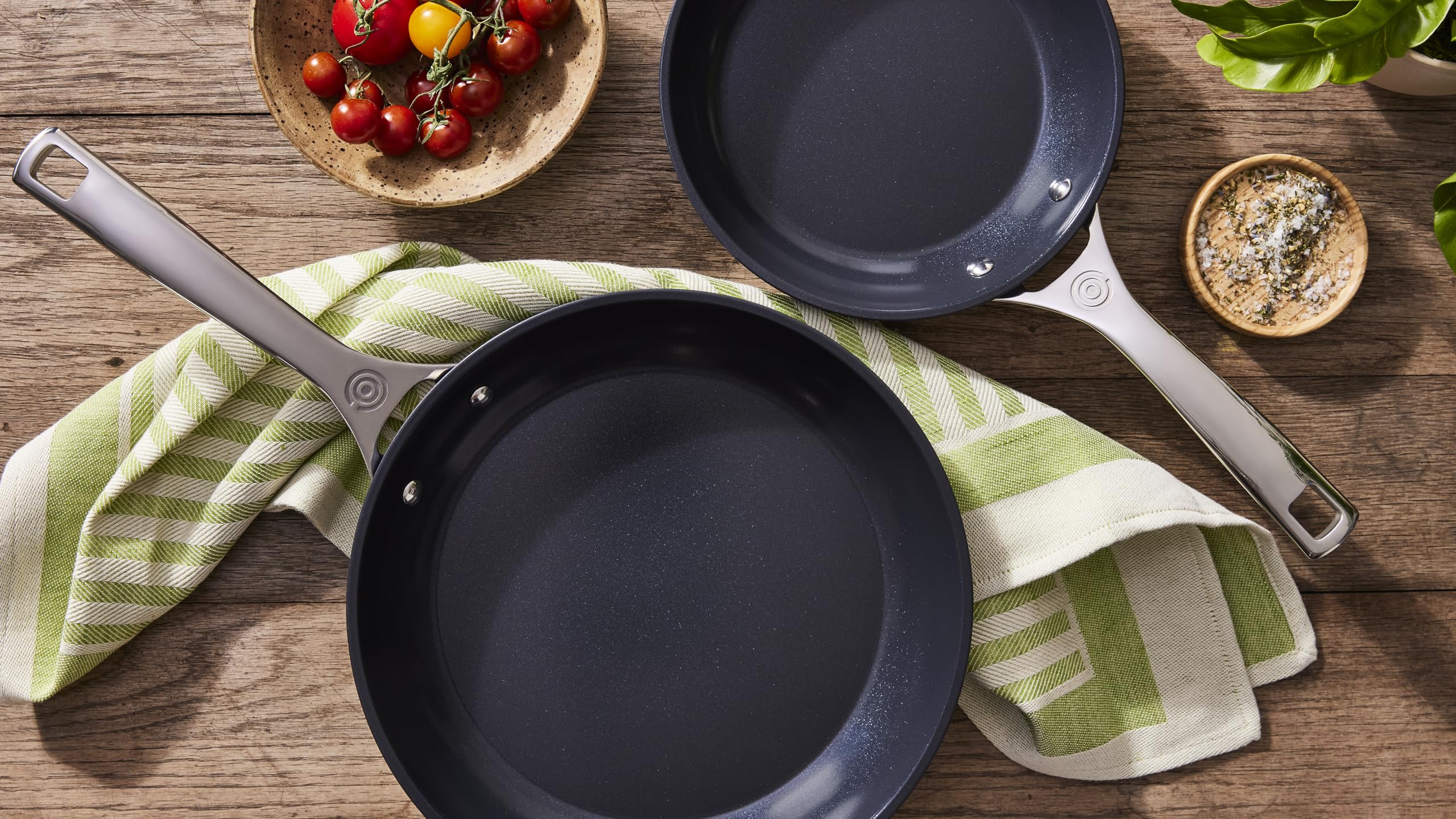 Close-up of Le Creuset ceramic non-stick coating enabling effortless food release.