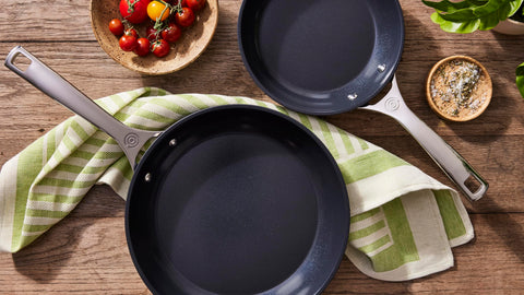 Close-up of Le Creuset ceramic non-stick coating enabling effortless food release.