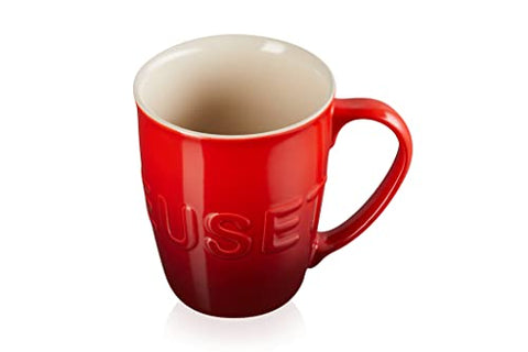 Le Creuset Cerise logo mug with ergonomic handle for a comfortable grip