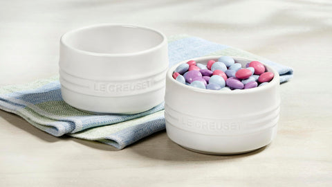 Le Creuset Cerise ramekin in dishwasher-safe gloss for easy cleanup