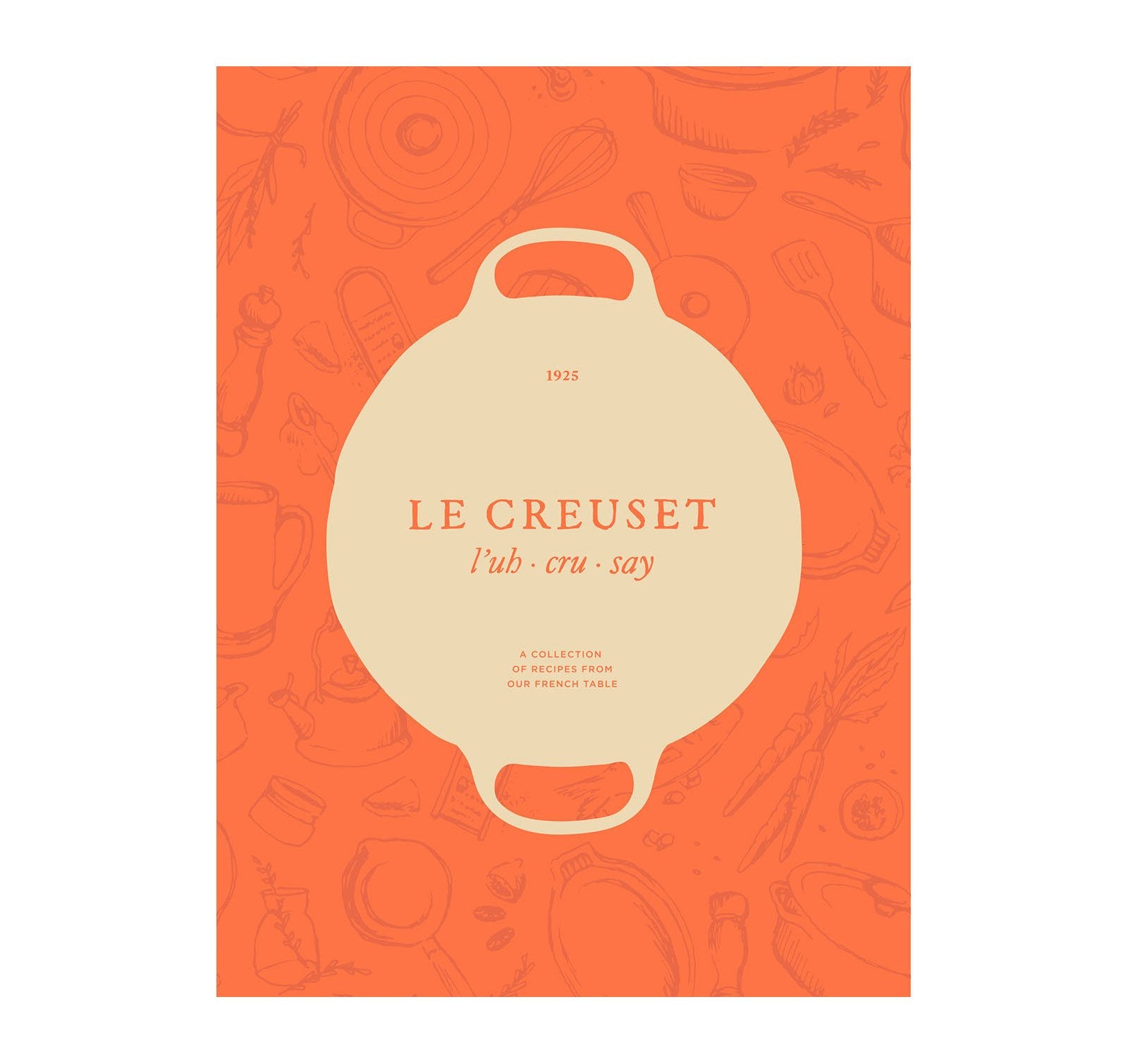 Le Creuset Cookbook cover highlights durable design for kitchen inspiration.