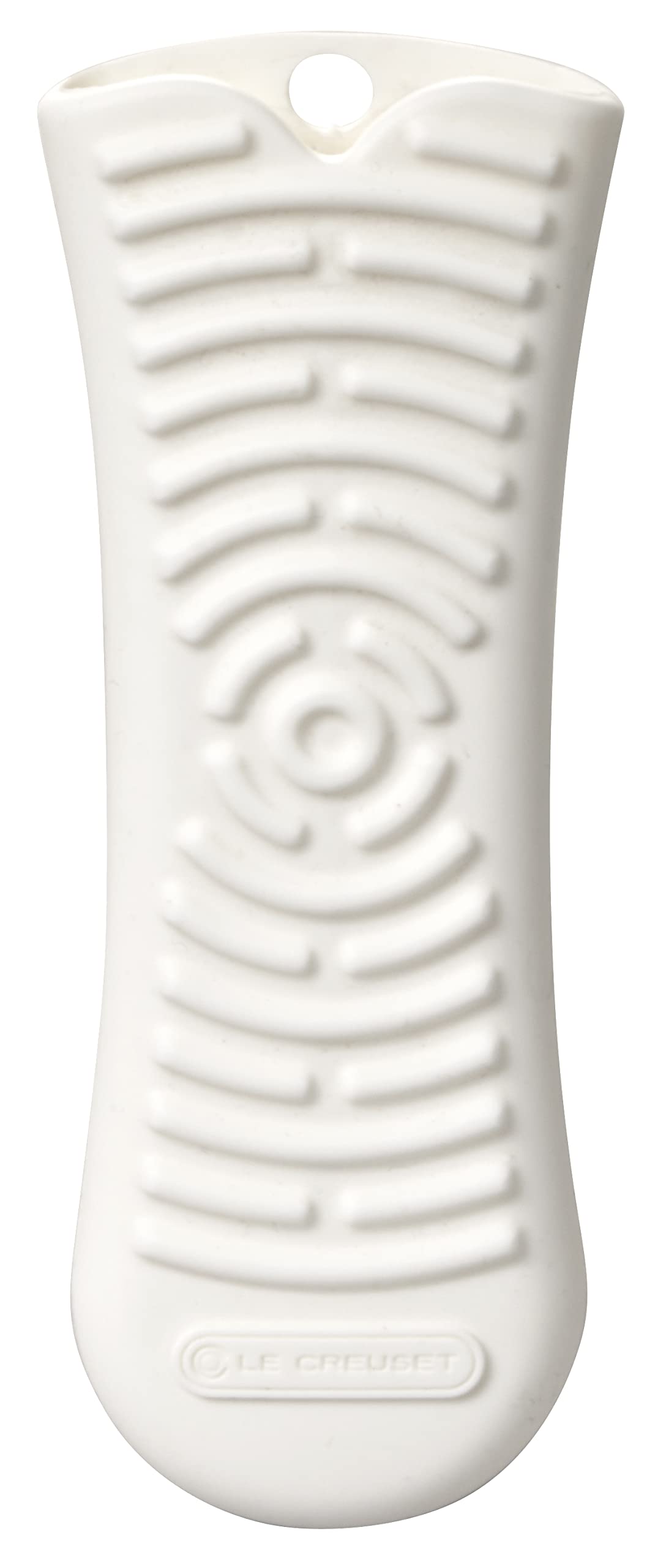 Le Creuset cool tool handle on a cookware handle, heat-resistant protection for safer transfers.